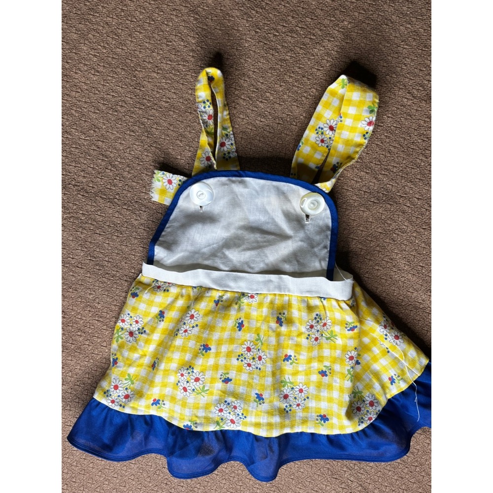 Vintage Toddler Pinafore Apron Dress Yellow Gingham Daisy Floral Blue Ruffle 6M